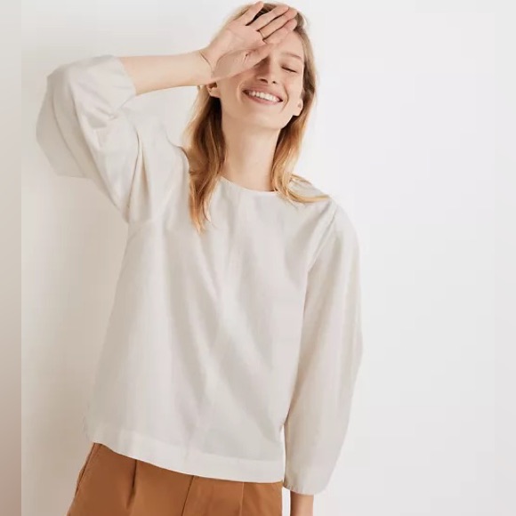 Madewell Cream Creped Puff Sleeve Top